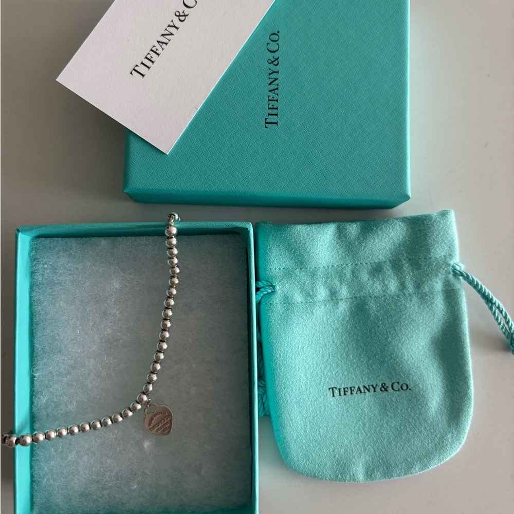Tiffany & Co. Silver Bead Bracelet with Heart Charm